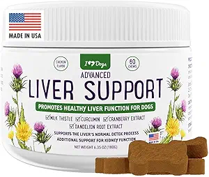 iHeartDogs Advanced Milk Thistle Lever Supplement voor honden - Hond lever ondersteuning met melk distel, turmeric Curkumin, Cranberry & Dandelion Root Extract