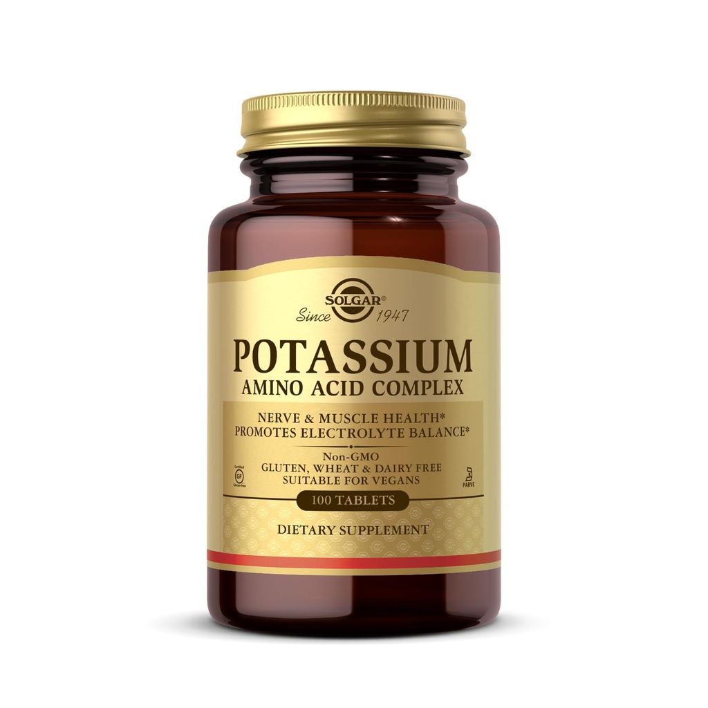 Solgar KaliumAminozuur Complex, 100 tabletten - Zenuw- en spiergezondheid - Bevordert de elektrolytbalans - Non-GMO, Veganistisch, Glutenvrij, Zuivelvrij, Kosjer - 100 porties