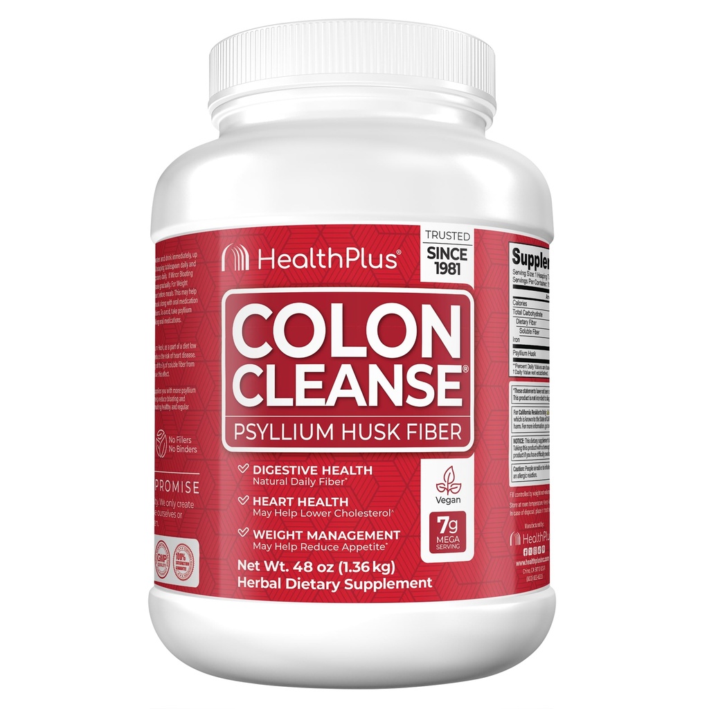 Health Plus Colon Cleanse Digestive Support | All Natural Daily Fiber for Toxin Elimination To Reduce Bloating | Supports Heart Health | 48 Ounces, 194 Servings