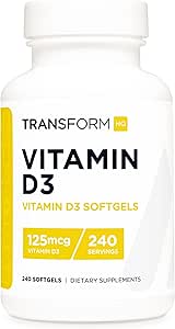 TransformHQ Vitamine D3 5000 IE (125 mcg) 240 Softgels - Vitamine D Supplement, Glutenvrij, Non-GMO
