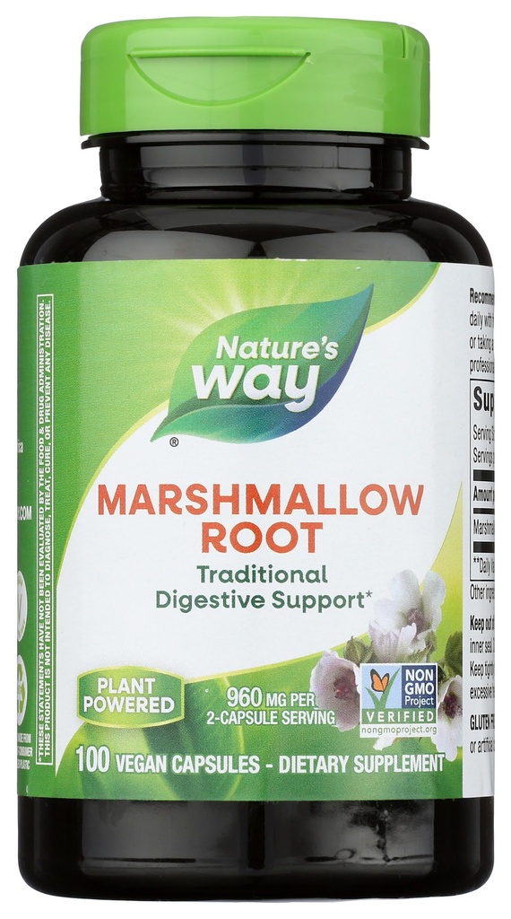 Nature's Way Marshmallow Root - Marshmallow Root Supplement for Traditional Digestive Soothing* - Glutenvrij, Dairy-Free & Vegan - Easy-Swallow Capsules - 100 Capsules (Packaging May Vary)