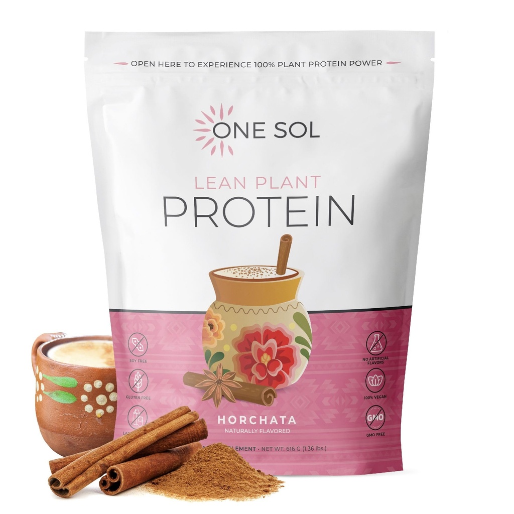 One Sol Lean Plant-Based Protein Powder, Pea & Brown Rice Protein, Low Carb, Vegan Friendly - Gluten, Lactose, & Soy Free - No Added Sugar, Non-GMO, Clean Nutrition, No Bloating (Horchata)