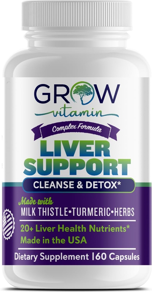grow vitamin Liver Cleanse Detox Capsules w/Unique Blend of Milk Thistle, Artichoke & Dandelion Extract - Liver Supplement Includes Turmeric, Beetroot & Choline - 60 Capsules