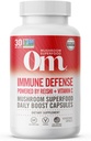 Om Mushroom Superfood Immune Defense Mushroom Capsules Superfood Supplement, 90 Tellen, 30 Dagen, Paddenstoel Blend, Reishi, Turkije Tail, Maitake, Agaricus Blazei, Vitamine C, Vegan