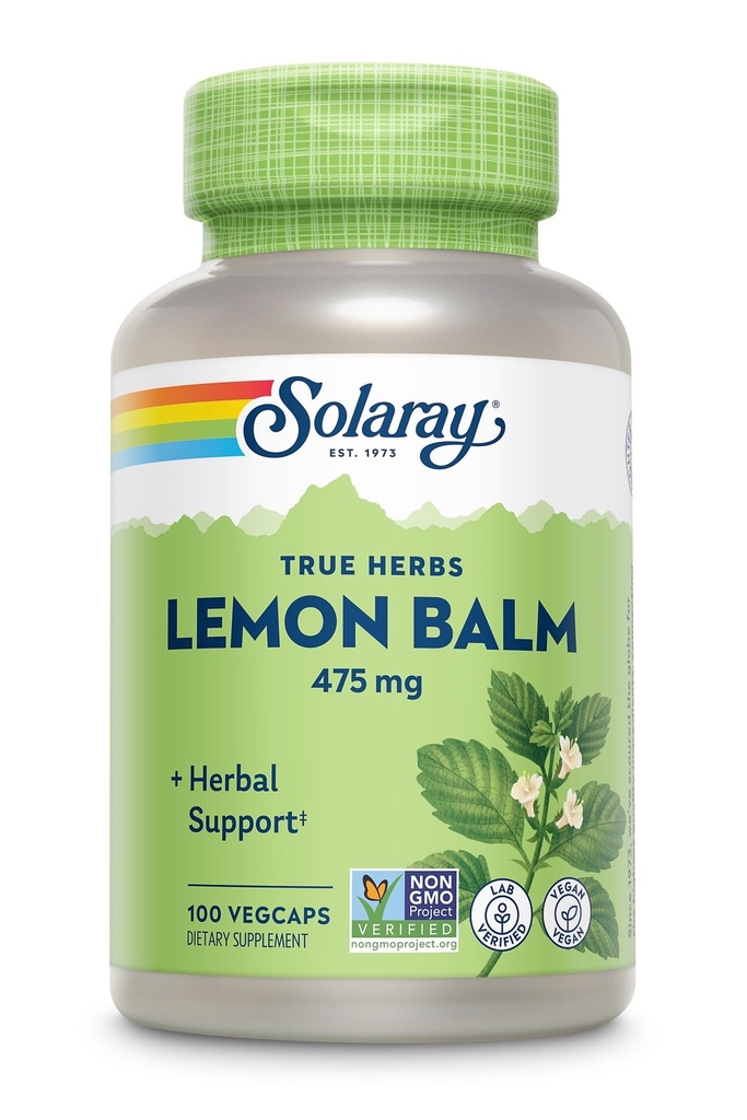 SOLARAY Lemon Balm Aerial 475 mg - Gezonde geestelijke rust en ontspanning en rust ondersteuning - Whole Aerial for Full Nutrient Profile - Non-GMO, Vegan - 100 Servings, 100 VegCaps