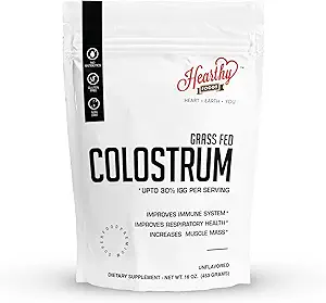 HEARTHY VOEDSELS Bovine Colostrum Powder - Tot 30% IGG, 90 Servers, Leaky Gut Repair Supplementen, Gut Health en Immune Support Grass-Fed Halal Non GMO, Glutenvrij 16Oz 454g