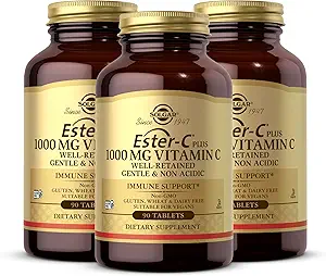 Solgar Ester-C Plus 1000 mg vitamine C (Ascorbaatcomplex) - 90 tabletten, verpakking van 3 - Zachtte & niet-zuur - Ondersteunt de gezondheid van de bovenste luchtwegen - Non-GMO, Glutenvrij - 270 totale porties