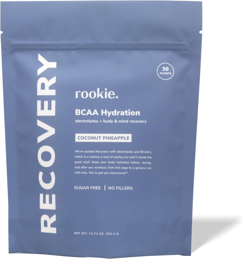 Rookie Wellness Recovery BCAA - Electrolyte and BCAA Powder with 5 g of Branched Chain Amino Acids for Muscle Recovery, Electrolytes for Hydration, & Only 10 Calories (30 Servings, Coconut Pineapple)
