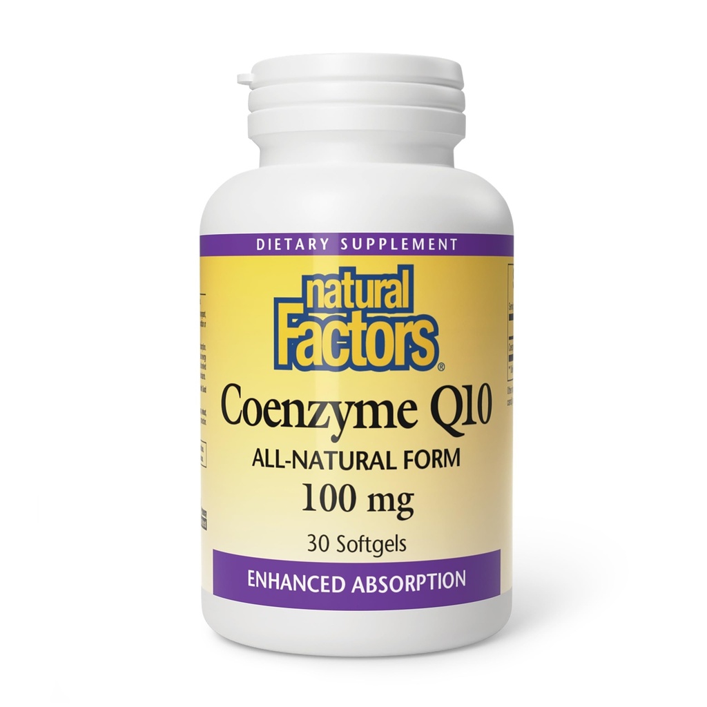 Natuurlijke factoren Co-enzym Q10 - Antioxidant Ondersteuningssupplement Ondersteunt Cellular Energy Production - Betere absorptie hulpmiddelen Gezonde hartfunctie - 100 mg, 60 Softgels (60 Servings)