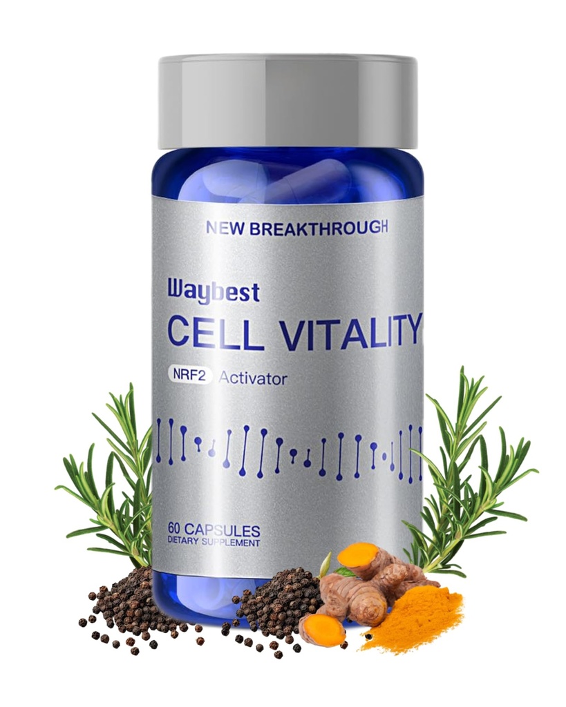 NRF2 Activator Antioxidant Supplements for Cell Vitality by Waybest,60 Capsules(1 Bottle), Verminder Oxidative Stress met 40% in 30 Days,Blend of 5 Herbal Phytonutrients Ingredients,Support Immune,Skin,DNA