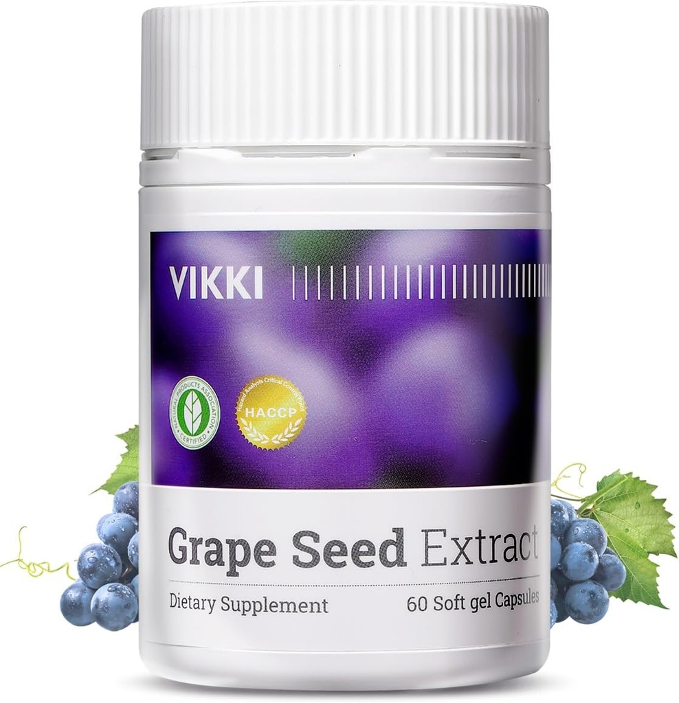 Vikki Grape Seed Extract Capsules 38100mg, 60 Tel, Maximale sterkte met OPC Original Blueberry Essence