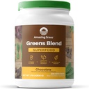 Verbazingwekkend gras Groenen Superfood Poeder: Groen poeder met digestieve enzymen & Probiotica, Organische Spirulina, Chlorella, en Beetwortelpoeder, Chocolade, 100 porties
