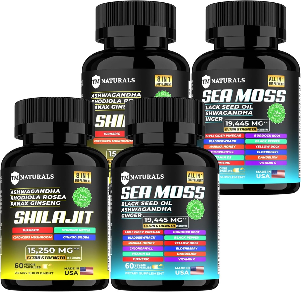 Sea Moss Black Seed Oil Ashwagandha Gember Capsules,Verbeteren met Kurkuma en Gember Supplement Bladderwrack Burdock Root Biologische,ACV Black Seed Oil - 240 Sea Moss Capsules
