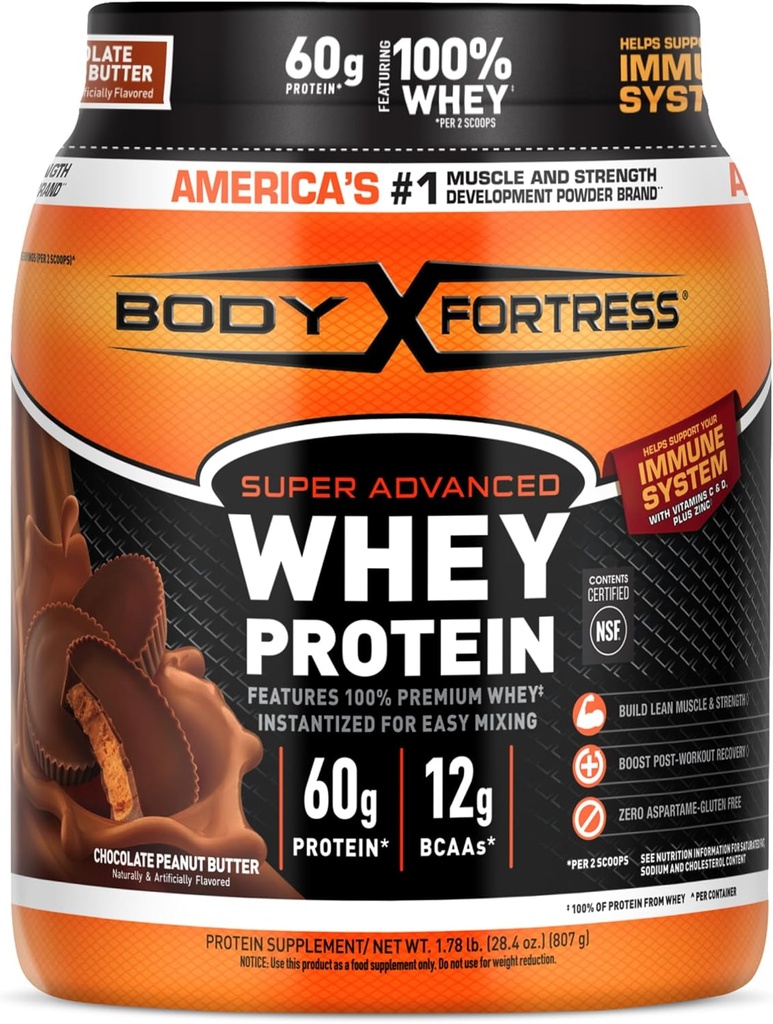 Body Fortress 100% Wei, Premium Proteïne Poeder, Chocolade Pindakaas, 1.78lbs (Verpakking mei Vary)