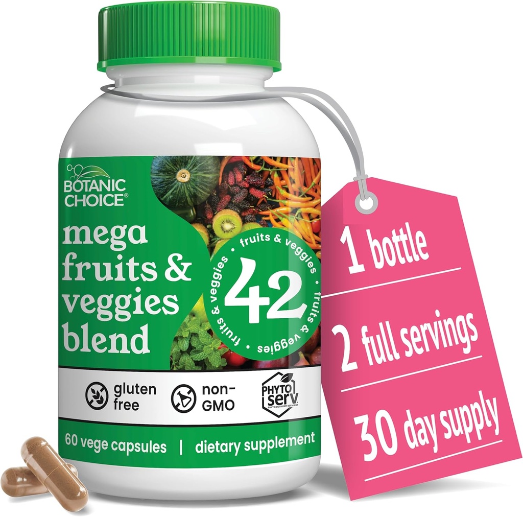 Botanische keuze Mega vruchten en groenten mengen - 42 Fruit & groente Superfood Capsules - Vlierbes, Chlorella, Kale - Supplementen - 60 Capsules