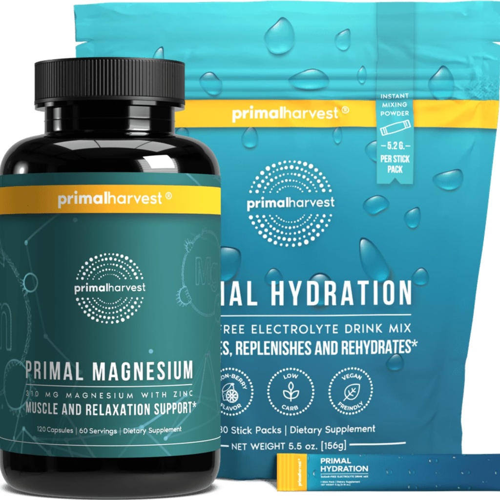 Hydratatiepoeder & Magnesium Complex supplementen voor mannen door Primal Oogst, bundel