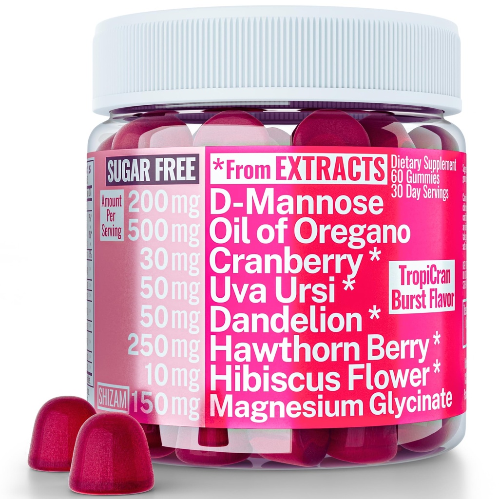 SHIZAM Vaginale Urinaire Track Gist Candida pH Ondersteuning Suikervrije Gummies w Olie van Oregano Uva Ursi Cranberry D-Mannose Hawthorne Berry, Vaginale Probiotica Zoutmiddelen Reiniging Alt