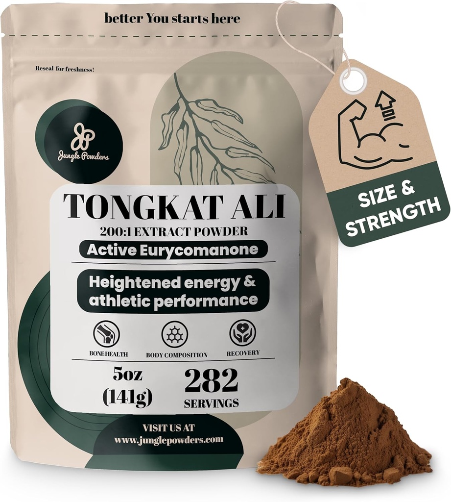 Jungle Poeders Tongkat Ali voor mannen Poeder 200:1 Extract 282 Servaties 5 Ounce Bag Eurycoma Longifolia Powder Supplement Tonkat-Ali Pure Longjack Root Traditionele Heren Gezondheid Ondersteuning voor Drive Passie
