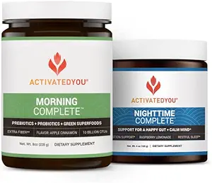 ACTIVATEDYOU Morning Complete Daily Wellness Drink (Apple Cinnamon) Nighttime Complete (Raspberry Lemonade) with Prebiotics, Probiotics, and Green Superfoods, 30 Servings