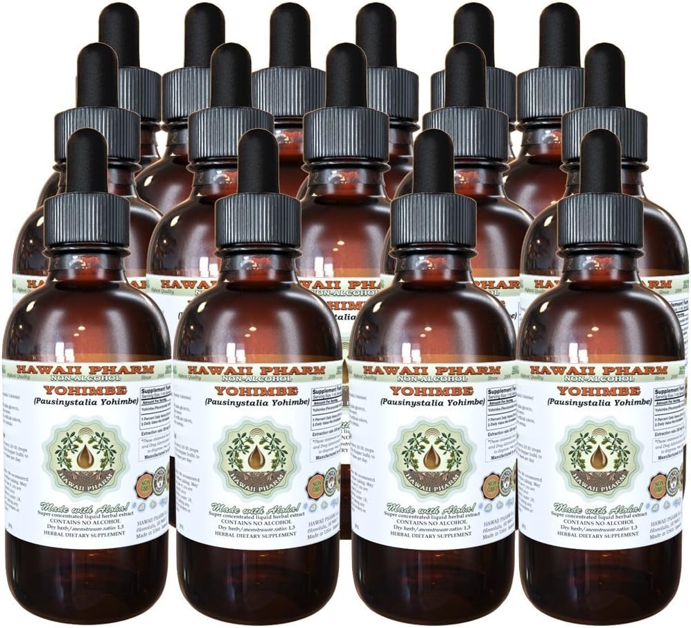 Hawaii Pharm Yohimbe Alcoholvrije Liquid Extract, Yohimbe Liquid (Pausinystalia Yohimbe) Gedroogde Bark Glycerite Natural Herbal Supplement, USA 15x4 fl.oz