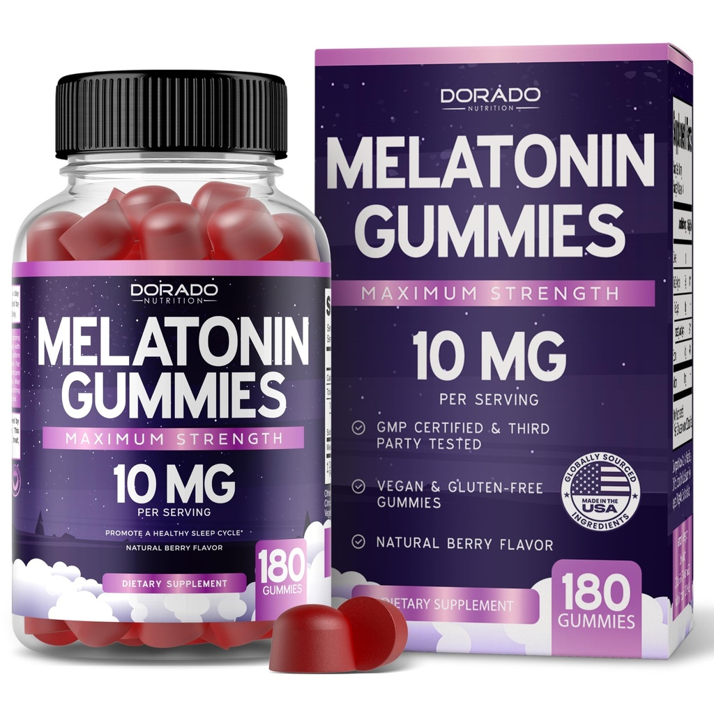 Melatonine Gummies 10mg voor volwassenen (180 Telling) - Quick Solution Melatonine Gummies - Gummy for Adults Bevat 10mg - High Potency - Mixed Berry Flavor - Non-GMO, Vegan Supplement & Made in USA
