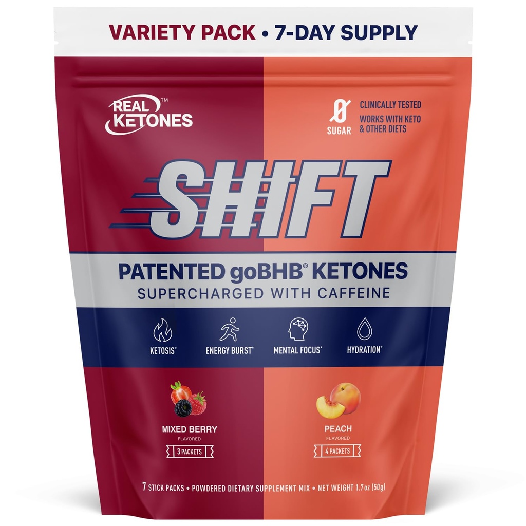 Real Ketones BHB Exogene Ketones Drink Mix Packets Keto Electrolytes Powder Packets No Sugar with 4 Main Fashing Electrolytes Plus Hydrating Patented Keto BHB - 7 Count Peach, Mixed Berry