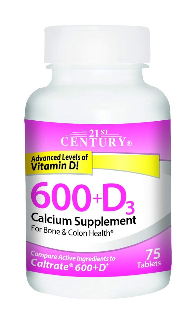 21e eeuw Calcium 600+D3 Tablet 600mg-800U 75 Tellen (2 verpakkingen)