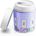 Daviky Pill Bottle Organizer, Supplement Organizer met 7 grote Compartments, Travel Pill Dispenser Ronde pil Box met Twee Lids(Purple)