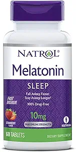 Natrol Melatonine Slaap Maximale sterkte snel oplossen Aardbei smaak 10 mg 60 tabletten (verpakking van 3)
