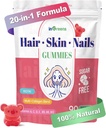 20-in-1 Hair Skin and Nails Gummies, Hair Biotin Vitaminen voor vrouwen & mannen met 10000 mcg Biotine, Vitaminen A, C, D, E voor haargroei & gezonde huid, White Perach Flavor, 90 Gummies