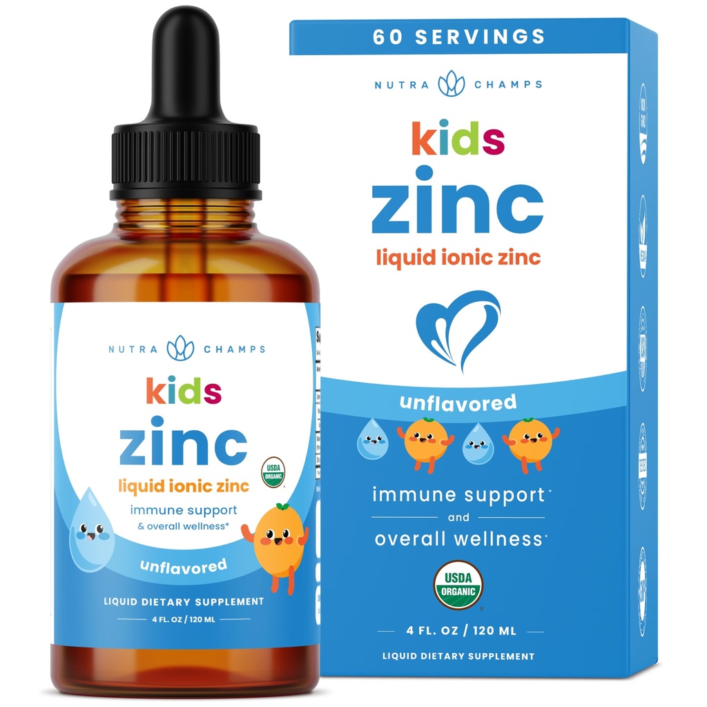 NutraChamps Liquid Zink druppels voor kinderen, Ionische Zink druppels verbeterd met vitamine C voor kinderen, Sugar-Free 4 oz, Vegan & Non-GMO, Tangerine, 60 porties, 2 maanden levering