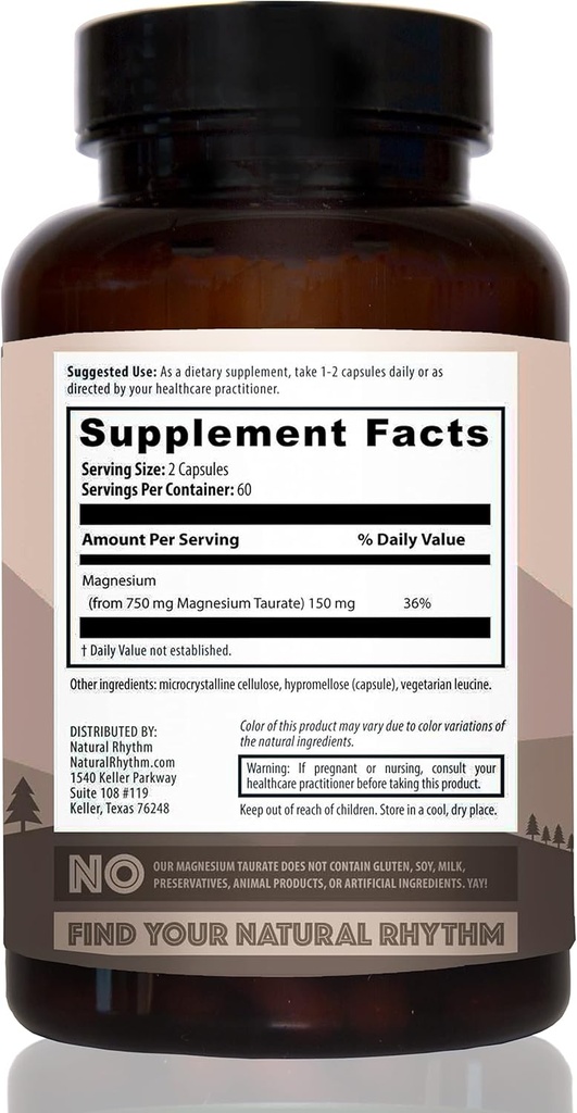 Natuurlijke ritme Magnesium Taurate 120 Capsules + Vitamine D3 + K2 (MK7) 30 Capsules Bundel