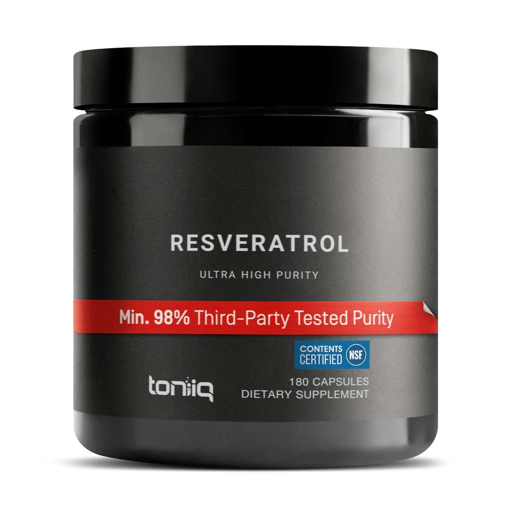 Toniiq Ultra hoge zuiverheid Resveratrol Capsules - 98% Trans-Resveratrol - Hoog gezuiverd en biologisch beschikbaar - 180 Caps Reservatrol Supplement