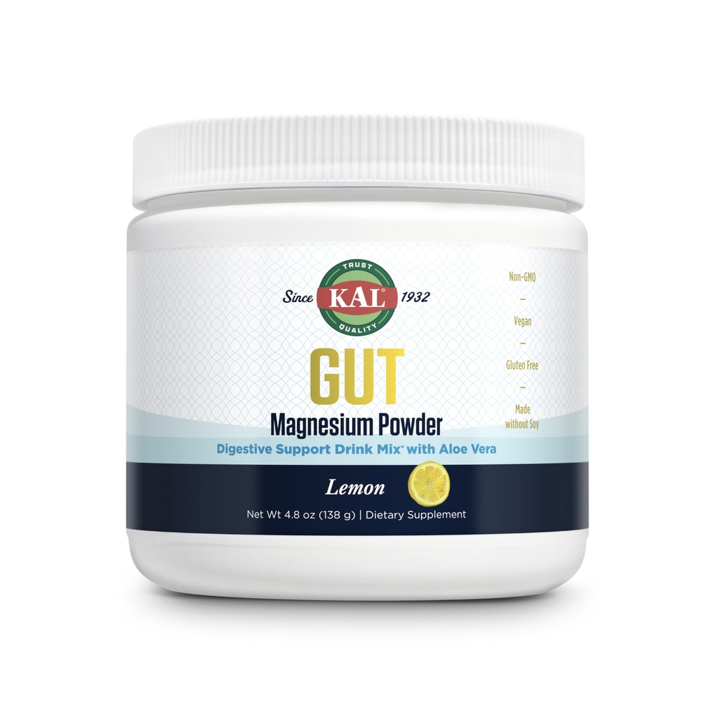 KAL Gut Magnesium Plus Aloë Vera Powder - Lemon Drink Mix - Magnesium Citrate Supplement met Aloë Vera Gel voor spijsvertering en ontspanning Ondersteuning - Geen suiker - 60 dagen garantie, 40 porties, 4.8 OZ