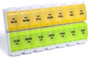 Sukuos AM Wekelijkse pil Organisator 7 Dag, 2 Tijden Een dag Medicine pil Box met Gemakkelijk Push Knop, BPA Gratis vitamine koffers voor Fish Oil/Suplements, Gemakkelijk te reinigen (Gele & Green)