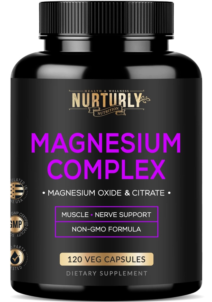 Magnesium Citrate & Oxide 500mg Complex Supplement - Hoge absorptie Maximale sterkte - Helpt ondersteuning botdichtheid en sterkte, spieren, energie en slaap - 120 Vegan Capsules