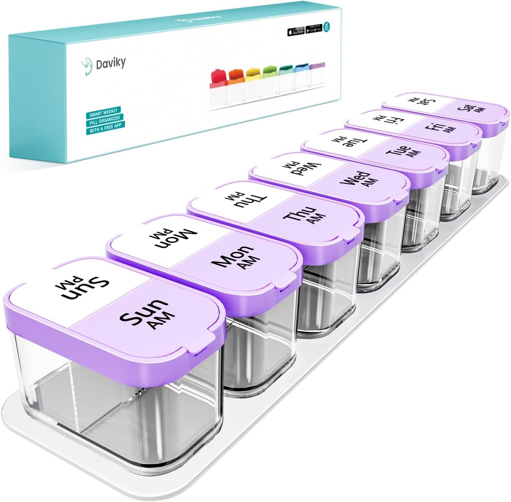 Daviky Large Pill Organizer 7 Dag, Weekly XL Pill Box 2 keer per dag, Extra Big Medicine geval AM PM voor Vitaminen, Supplementen en Medicatie