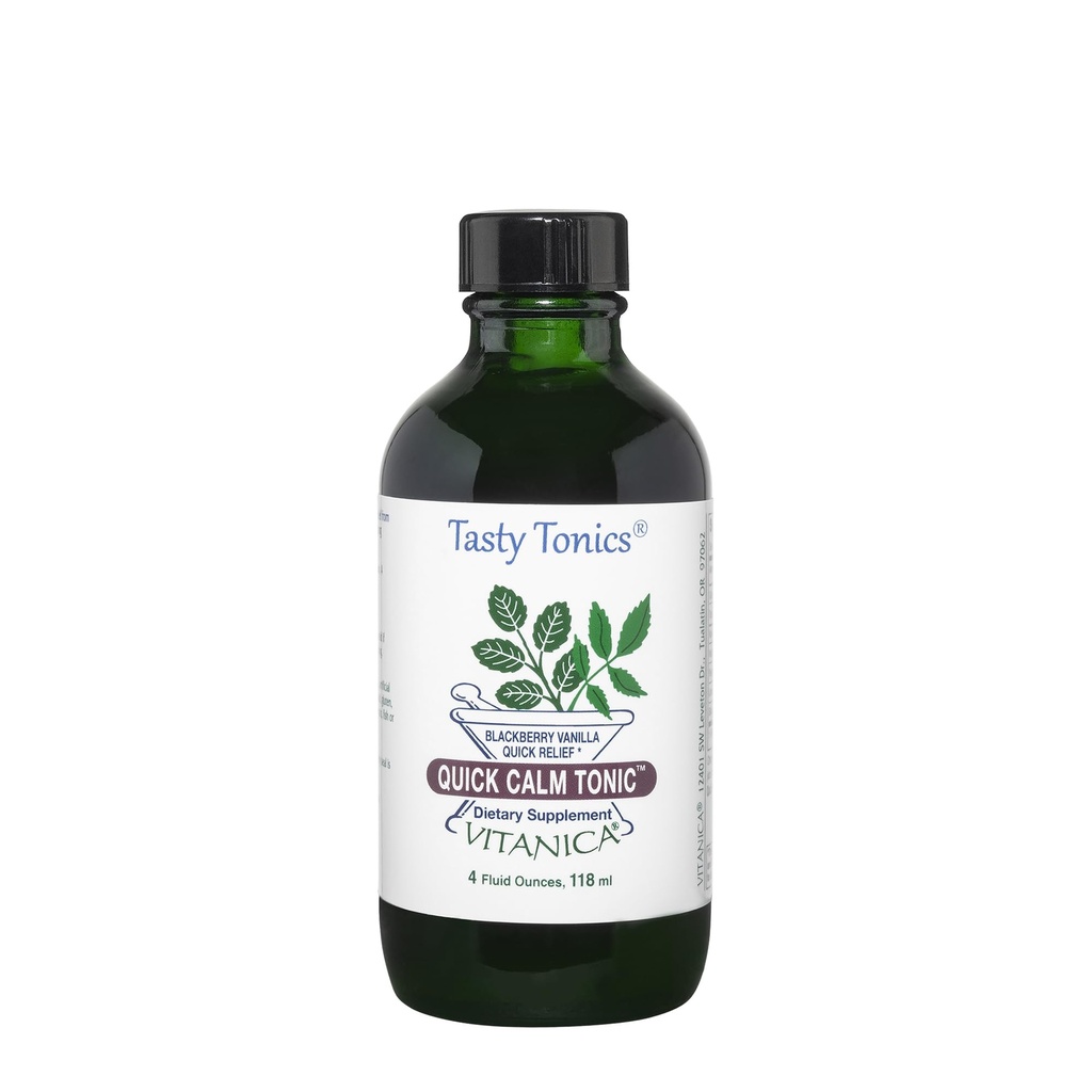 Vitanica Quick Calm Tonic - Stress Support Supplement - Herbal Supplement met Lavendel, Valeriaanwortel, Kava Wortel & Passiebloem Herb - BlackBerry Vanilla - Pro Logo - 4 Fl Oz (118 ml)