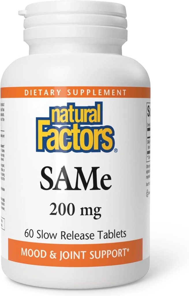 Natuurlijke factoren, SAMe 200 mg, helpt verhogen Mood en verbeteren Joint Health, 60 tabletten (60 porties)