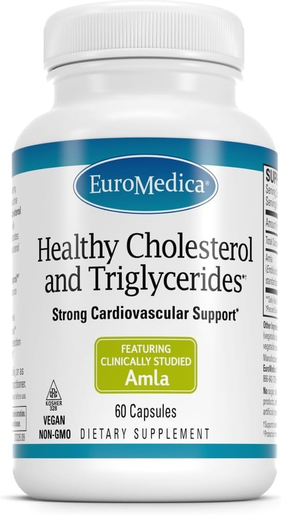 Euromedica Gezonde Cholesterol en Triglyceriden - 60 capsules - Klinisch bestudeerd Amla - Ondersteunt gezonde HDL & triglyceride niveaus - Non-GMO, Vegan, Kosher - 30 porties