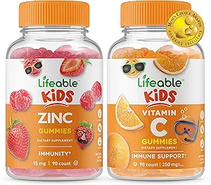 Levensvatbare Zink Kids + Vitamine C Kids, Gummies Bundle - Grote Proeverij, Vitamine Supplement, Glutenvrij, GGO-vrij, Kauwgom