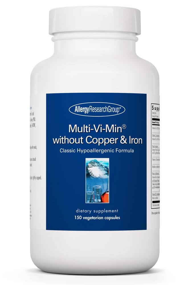 Allergie Onderzoeksgroep Multi-Vi-Min zonder koper en ijzer - Multivitamine voor mannen & vrouwen, minerale complex, actieve voedingsstoffen, met jodium - 150 Tel.
