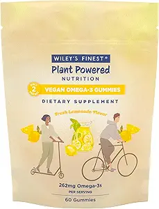 Wiley's Finest Vegan Omega-3 Gummies - Natural Sugar - Vegetarische Dha, Ala & Sda - Glutenvrij - Citroensmaak, 60 Gummies