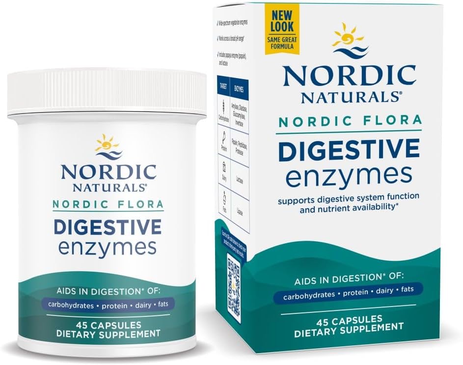 Nordic Naturals Nordic Flora Digestieve Enzymes - 45 Capsules - Digestieve functie, Optimaliseert Nutriënt Beschikbaarheid - Niet-GMO - 45 Servers