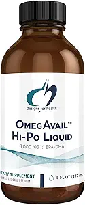 Designs for Health OmegAvail Hi-Po Liquid - High Concentration 1500mg EPA 1500 DHA - Triglyceride Omega 3 Fish Oil Heart Health & Brain Supplements - Natural Lemon Flavor (8oz)