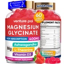 Levering van 60 dagen Magnesium Glycineer 400 mg Gummies met Ashwagandha, L-Theanine, CoQ10, Vitamine D3 & B6, Suikervrije Magnesium Gummies voor volwassenen en kinderen, Stress Relief, Slaap & Kalm, Veganistisch, Glutenvrij