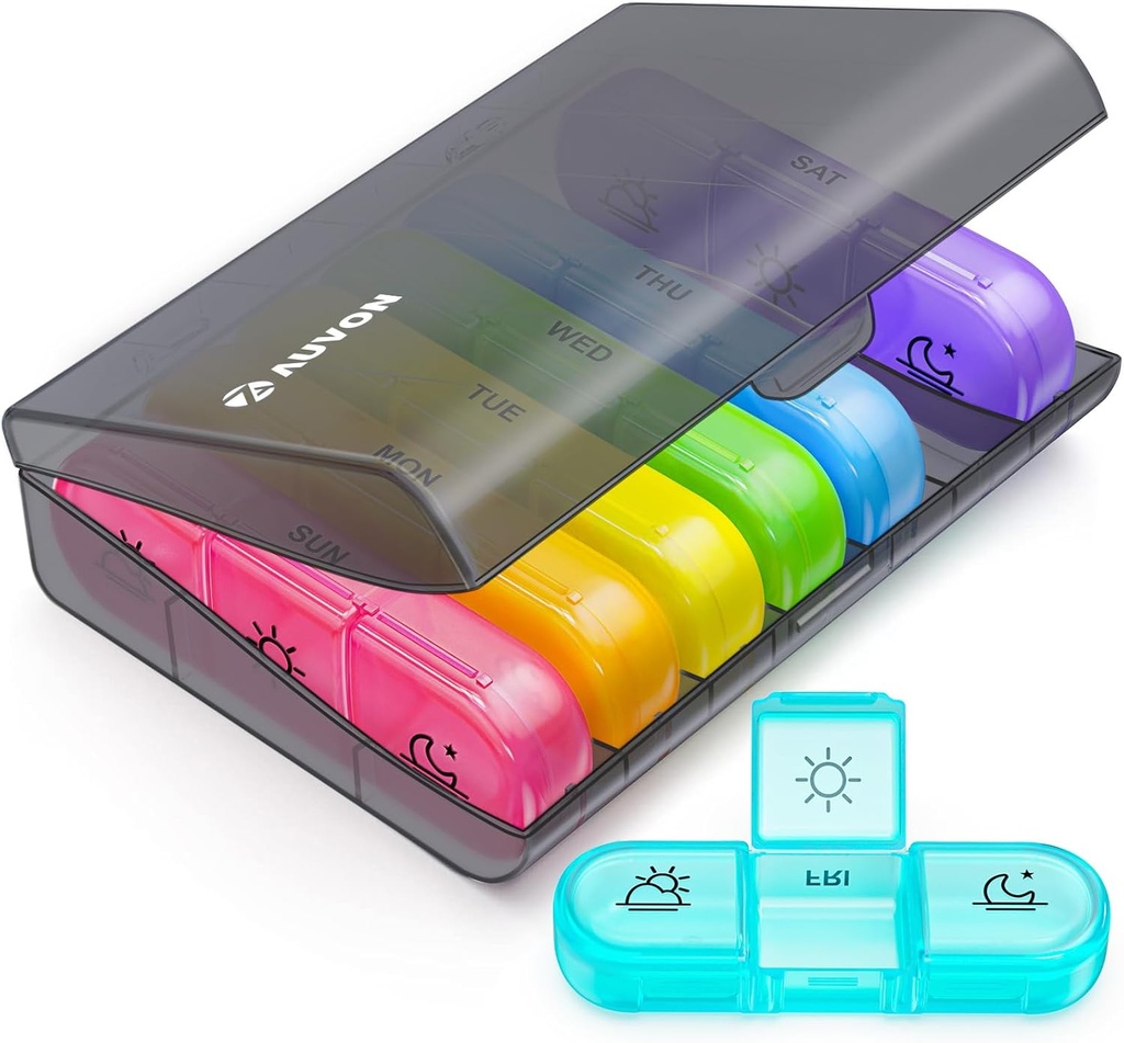 AUVON Weekly Pill Organizer 3 Times a Day, Large 7 Day Pill Box 3 Times a Day with Separate Container, Portable Pill Case for Medication, Vitamins, Fish Oil and Supplements