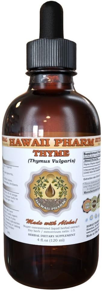 Thyme Liquid Extract, Organic Thyme (Thymus Vulgaris) Tinctuur, Kruidensupplement, Hawaii Pharm, Made in USA, 4 fl.oz