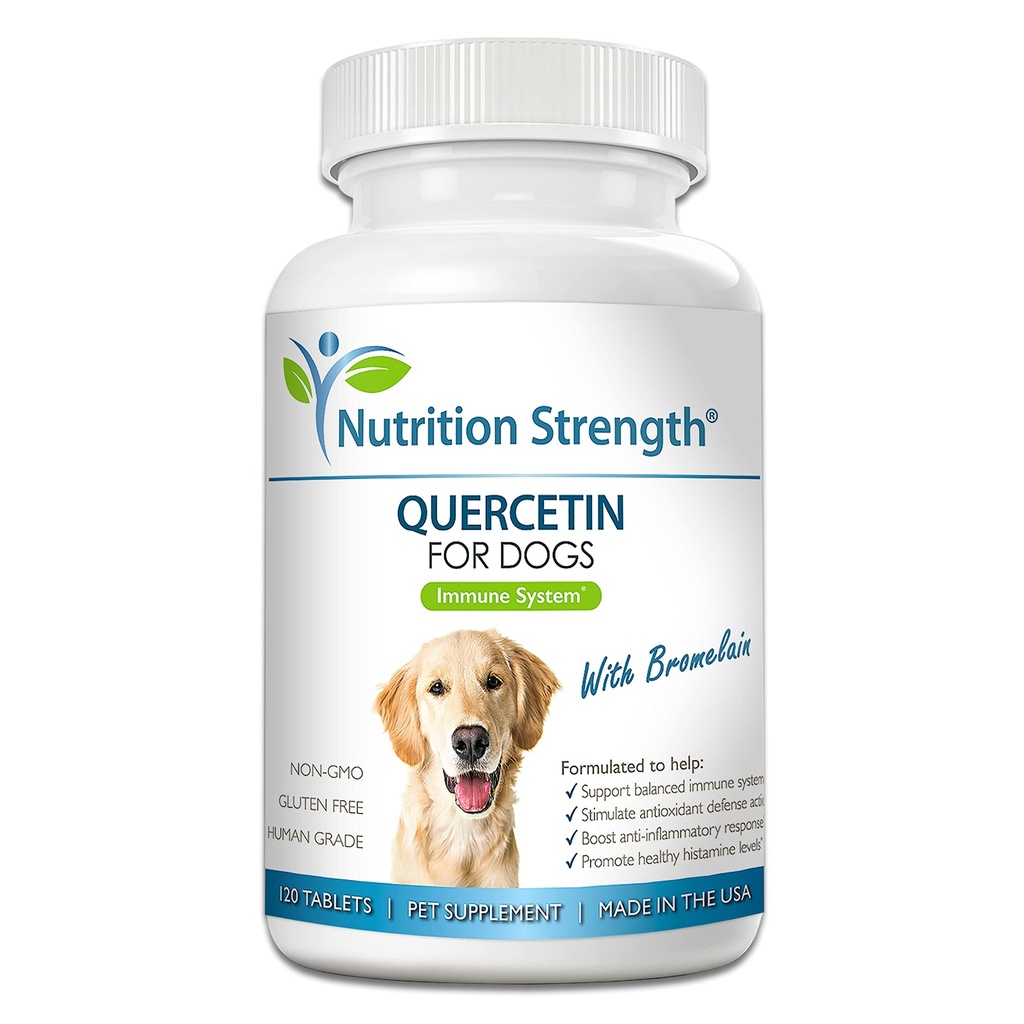 Quercetine voor honden met bromelaïne ter ondersteuning van evenwichtig immuunsysteem, stimuleren van ontsteking en antioxidante activiteit, quercetine voor hondenallergieën, 120 kauwtabletten