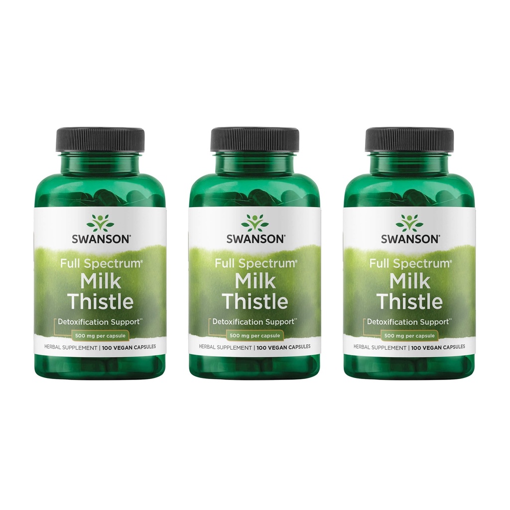 Swanson Milk Thistle - Herbal Lever Ondersteuning Supplement - Natuurlijke formule helpen bij het behoud van de algehele gezondheid en welzijn - (100 capsules, 500 mg Elke) 3 Pack